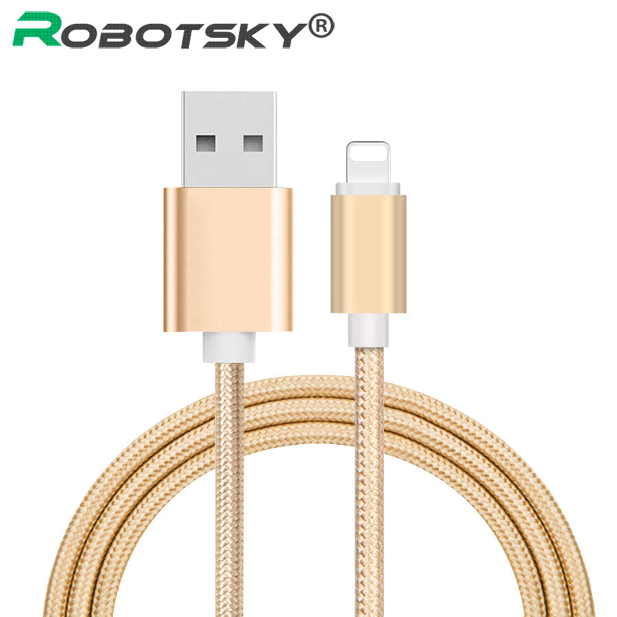 For iPhone 7 6 5 Robotsky 8 Pin Metal Braided Wire Sync Data Charger USB Cable for iPhone 7 6 6s Plus 5 5s iPad 4 mini 2 3 Air 2