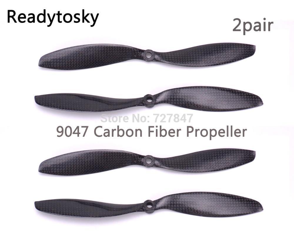 2Pairs 9 x4.7 8mm 3K Carbon Fiber Propeller CW CCW 9047 Props Cons For Quadcopter Hexacopter UFO + FS