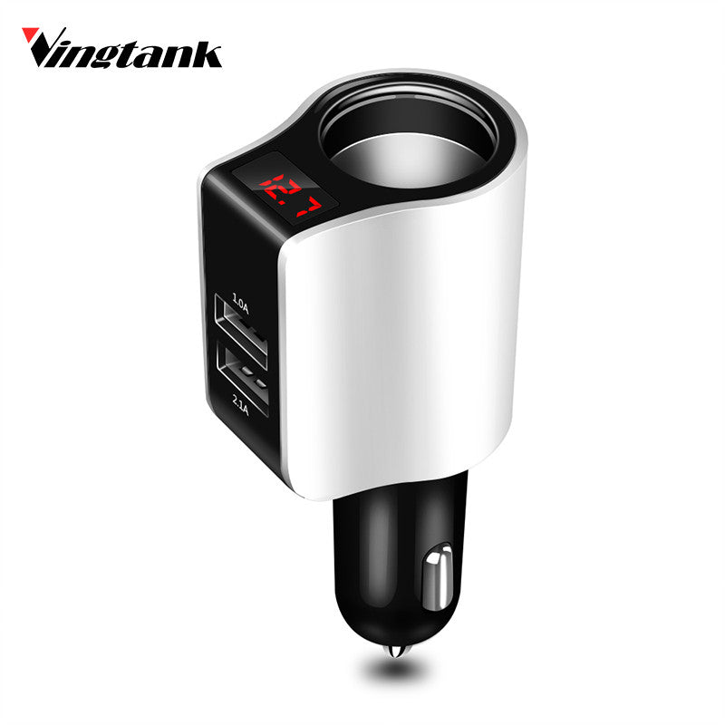 Vingtank Car Cigarette lighter Socket Car Charger For iPhone Samsung 2-Port USB LED Screen Micro Charging Type Of Phone C Cable